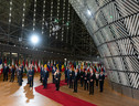 I leader Ue all'Europa Building, sede del Consiglio Europeo (ANSA)